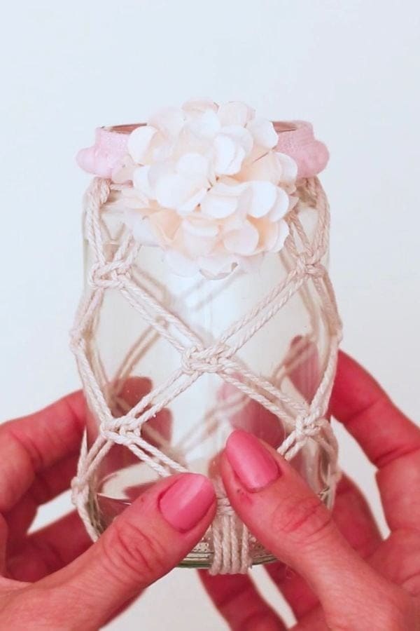 DIY MACRAME-WRAPPED MASON JAR