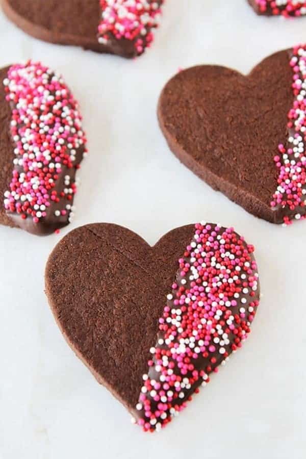 Chocolate Shortbread Heart Cookies