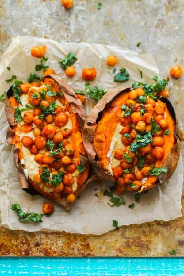 CURRY CHICKPEA-STUFFED SWEET POTATOES