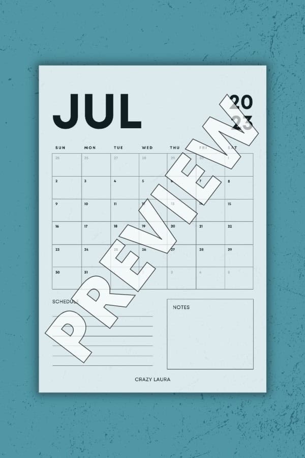 July Vertical Calendar