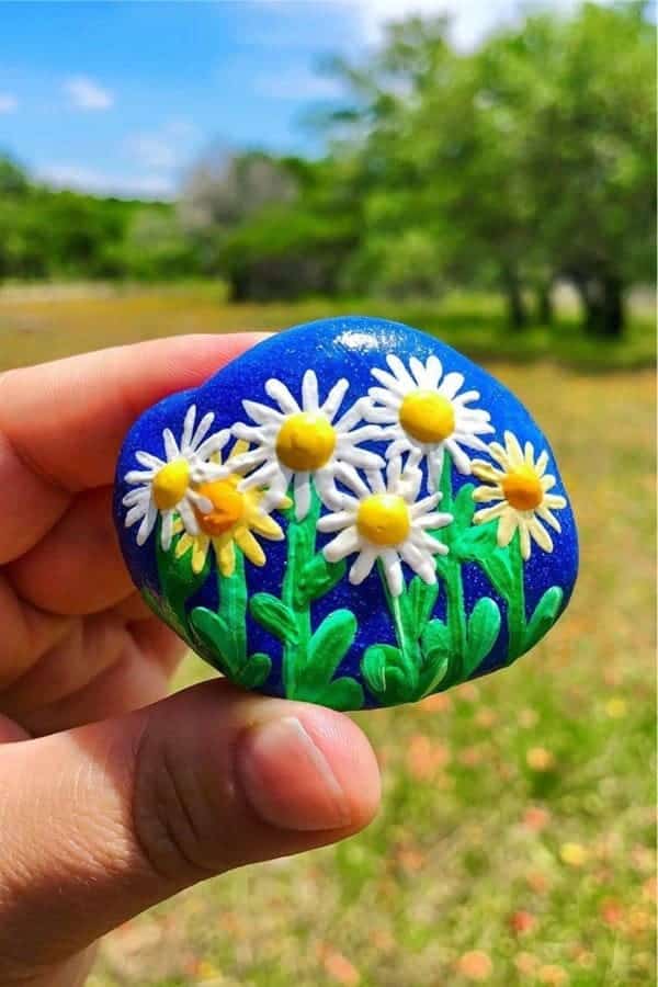 Daisy Painting On Rock