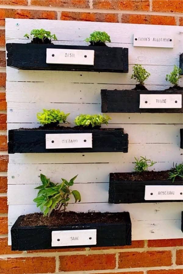 Wall Mounted Pallet Herb Garden