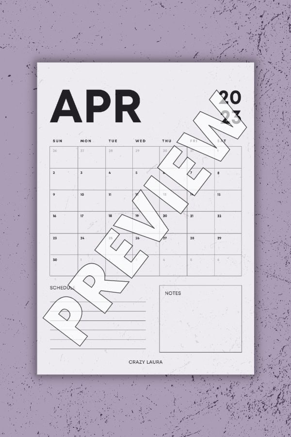 April Vertical Calendar