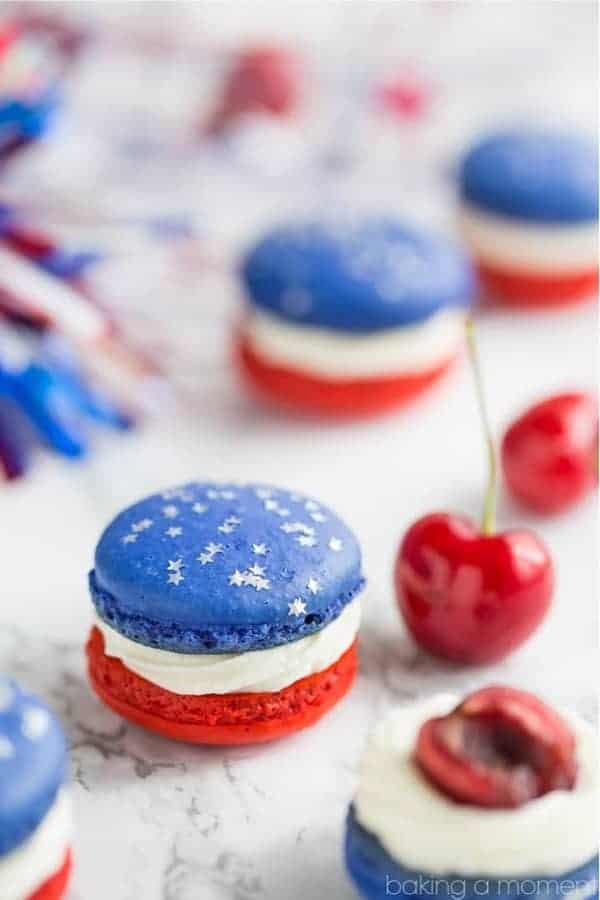 Red, White, and Blue Cherry Cheesecake Macarons