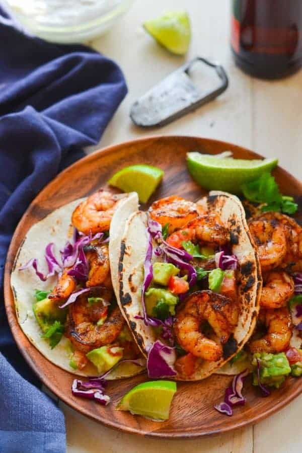 GRILLED SHRIMP TACOS WITH AVOCADO SALSA