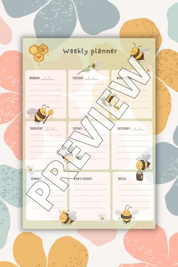 CUTE BEE-THEMED SUMMER WEEKLY PLANNER