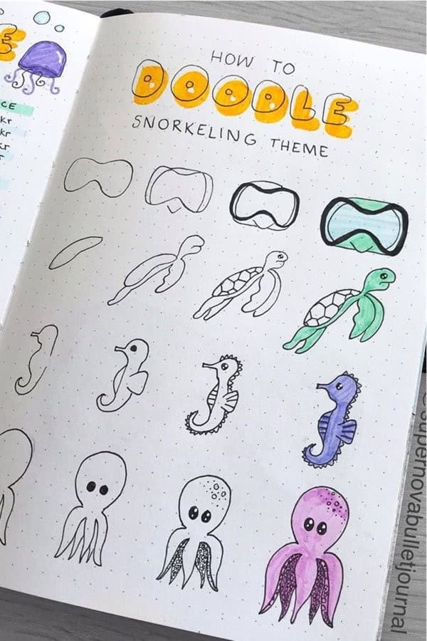 Snorkel Themed Bujo Doodles