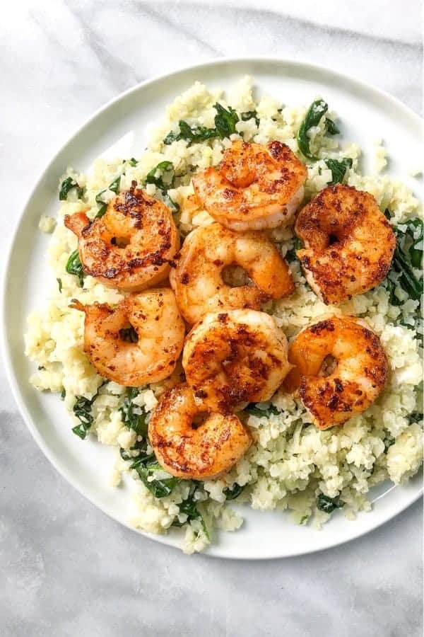 Spicy Shrimp Over Creamy Spinach Cauliflower Rice