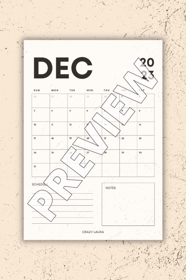 December Vertical Calendar