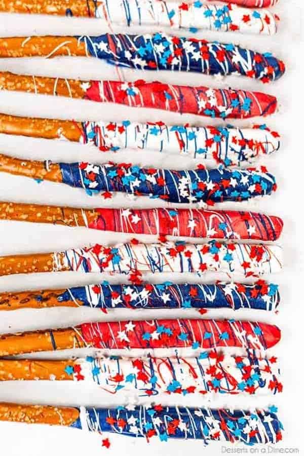 4th of July Chocolate Dipped Pretzel Rods