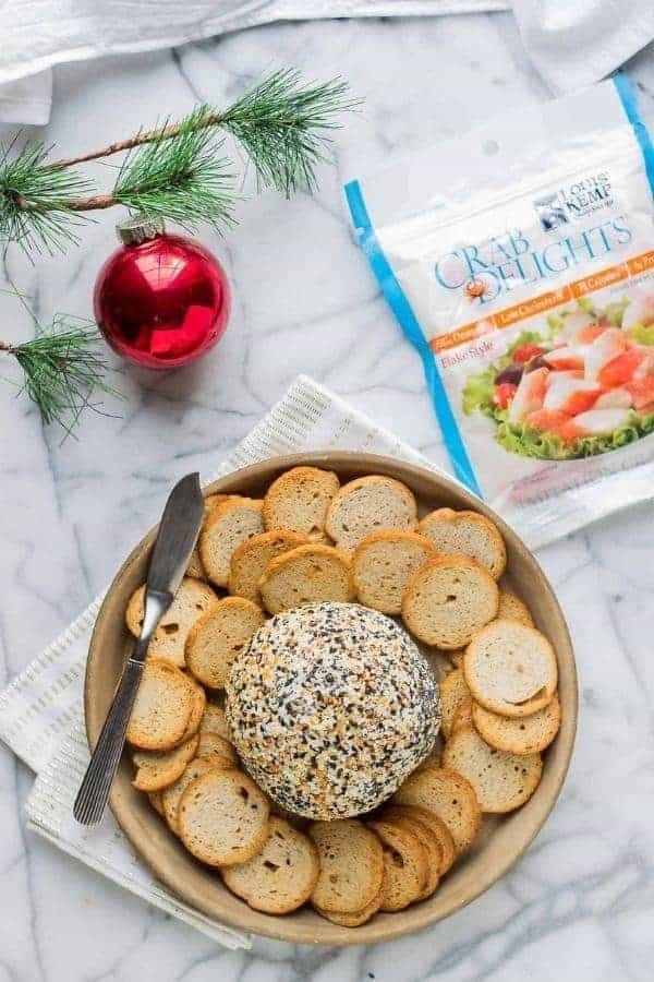 CRAB AND EVERYTHING BAGEL CHEESE BALL