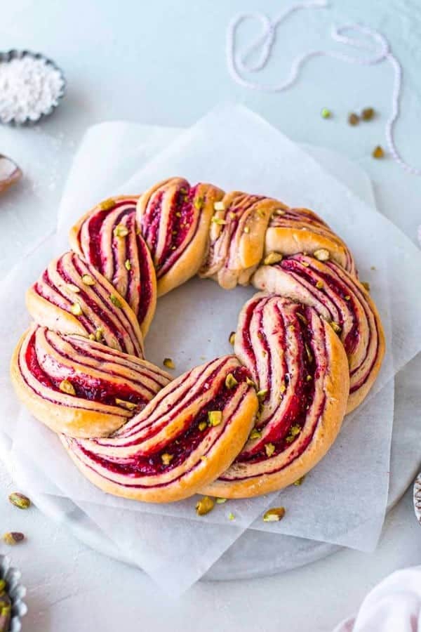 RASPBERRY AND PISTACHIO WREATH