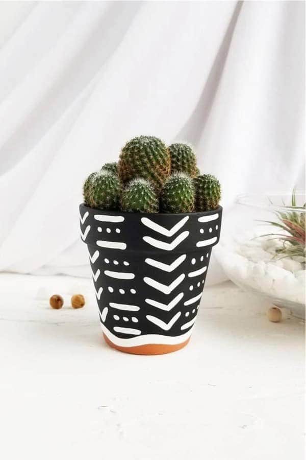 Black & White Painted Cactus Planter