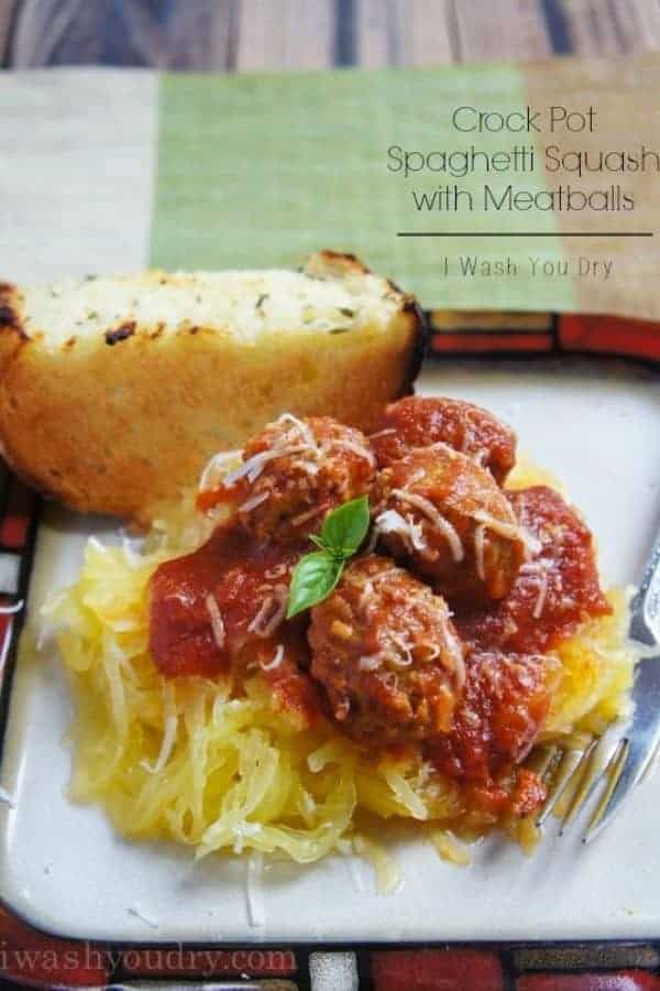 CROCKPOT SPAGHETTI SQUASH AND MEATBALLS