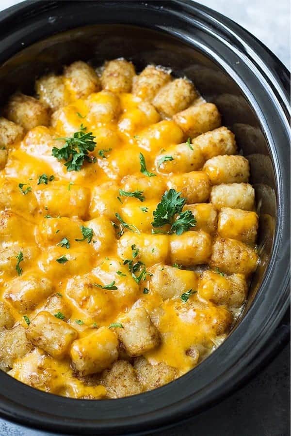 Bacon Cheeseburger Crock Pot Tater Tot Casserole