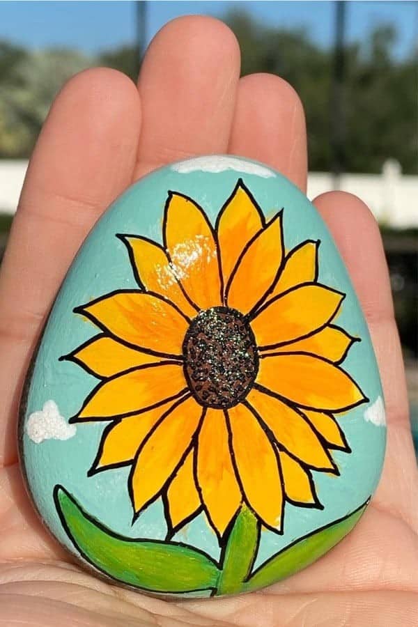 Simple Sunflower Painted Stone