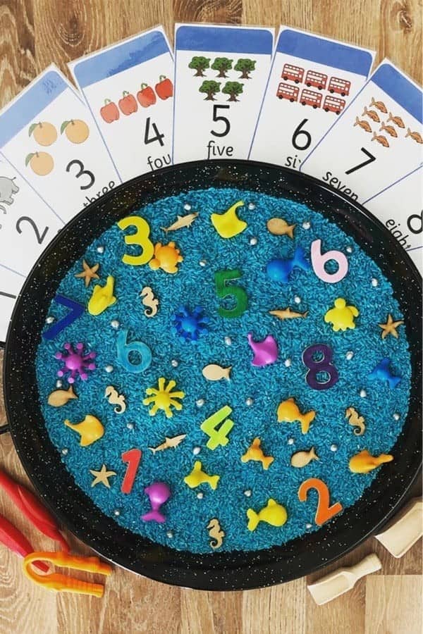 Ocean Counting Sensory Bin