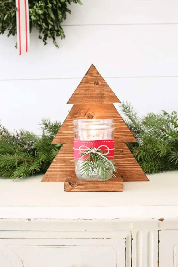 Wood Christmas Tree Mason Jar Sconce