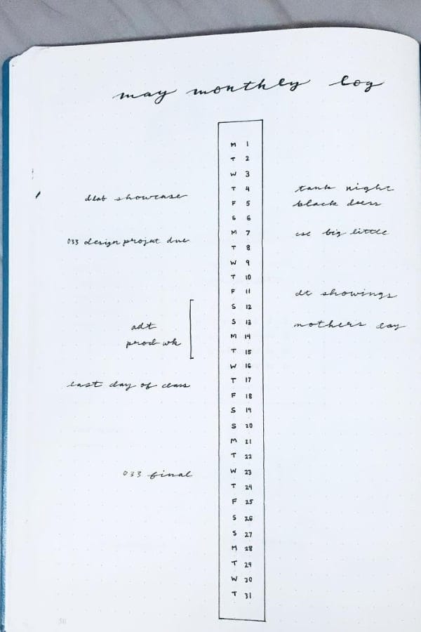 MINIMALIST MONTHLY LOG