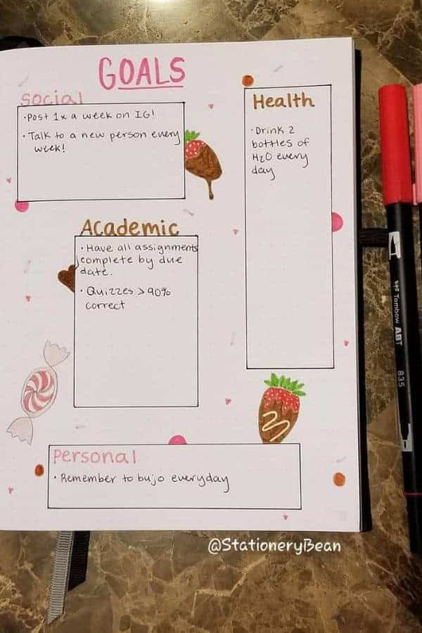 PINK STRAWBERRY & CANDY BUJO GOALS PAGE