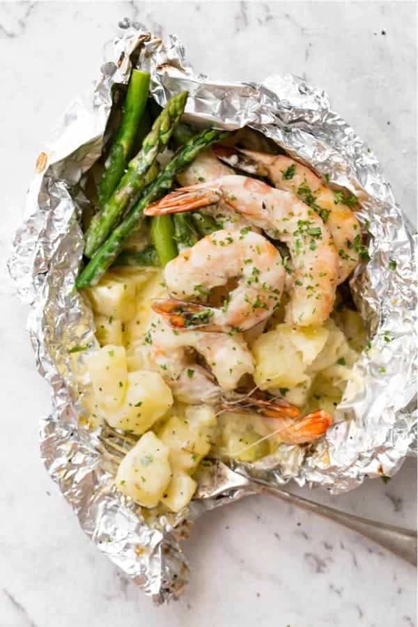 Creamy Garlic Shrimp & Cheesy Potato Foil Packet