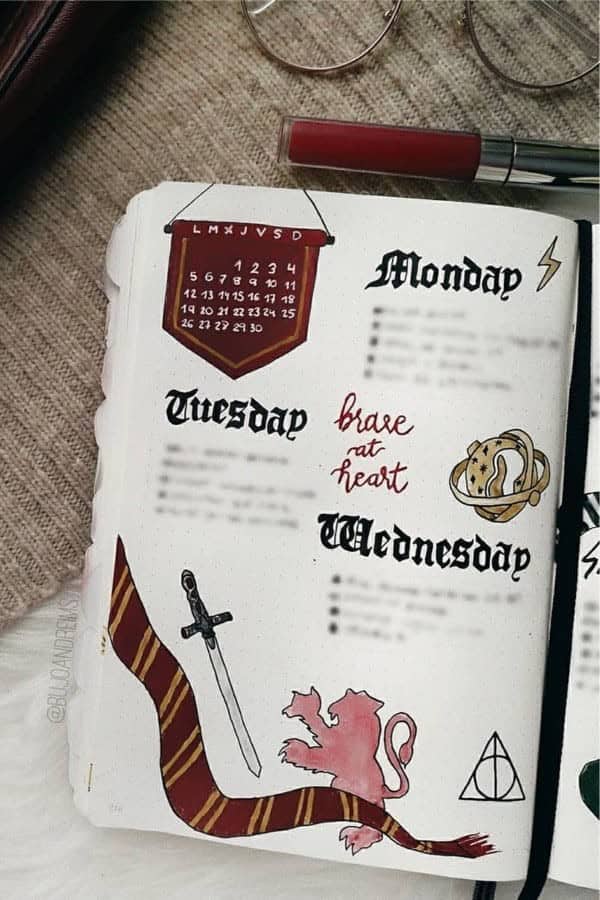 Gryffindor Bujo Spread