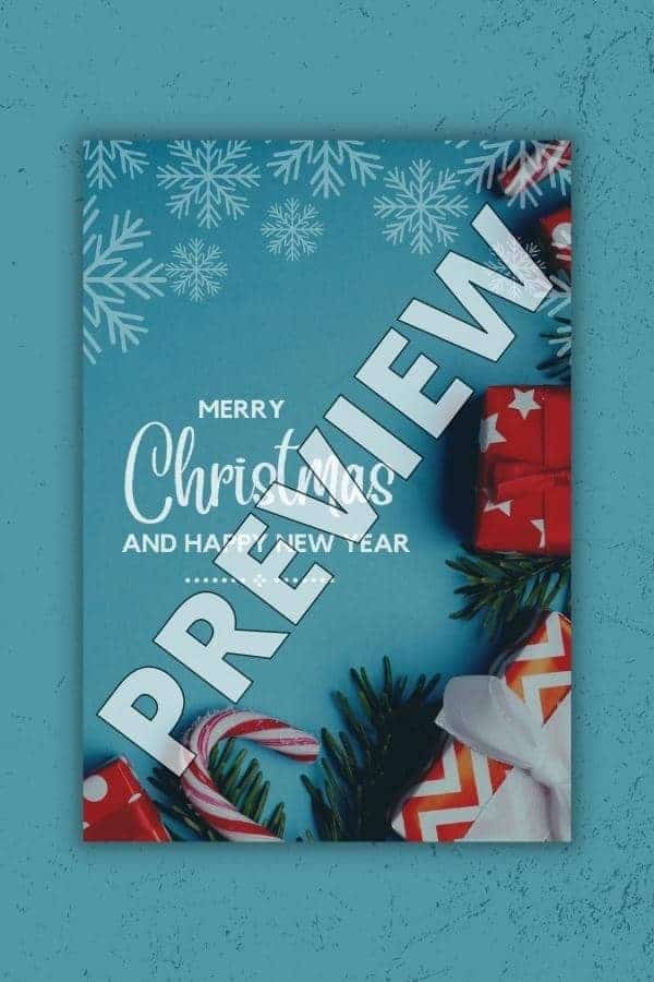 BLUE MERRY CHRISTMAS WITH PRESENTS PRINTABLE