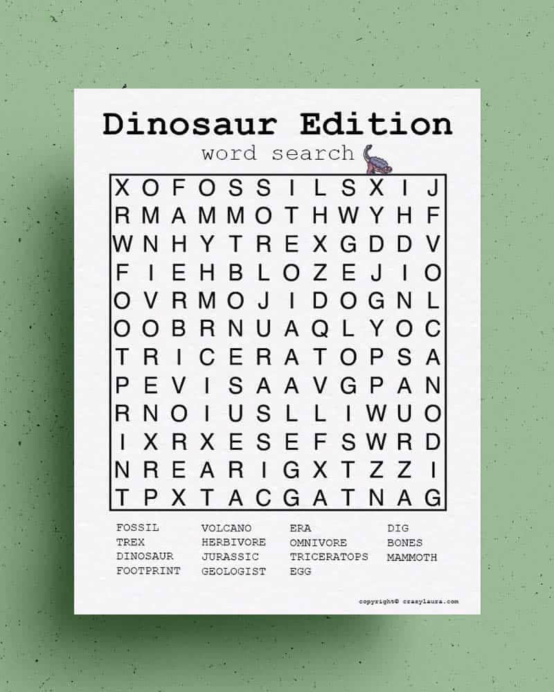 Dinosaur Word Search Easy