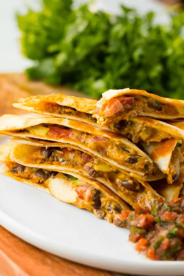 Cheesy Vegan Quesadillas with Black Beans