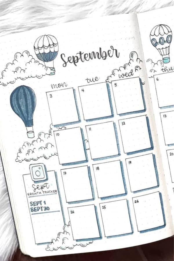 Blue Hot Air Balloon Bujo Spread