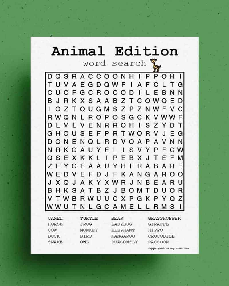 Animal Word Search Hard