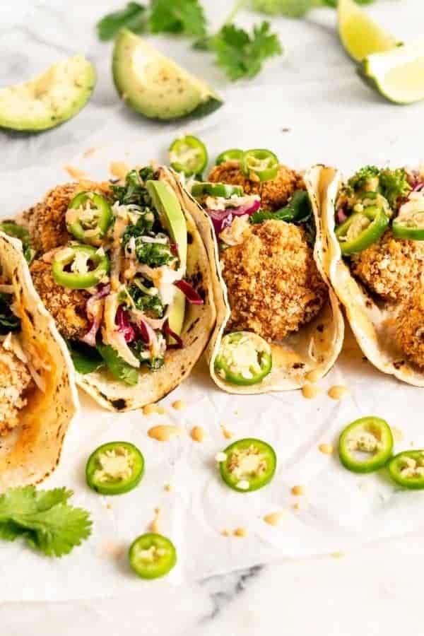 CRISPY CAULIFLOWER TACOS WITH CHIPOTLE CREMA