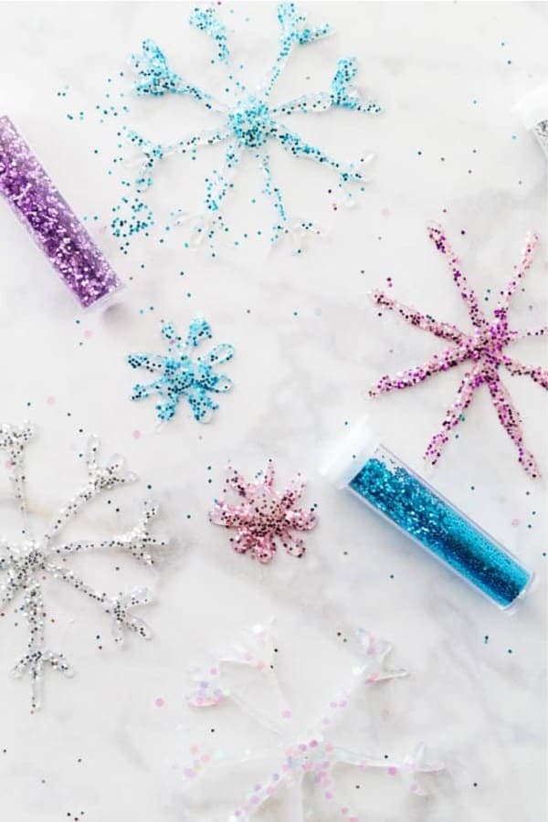 DIY Glitter Glue Snowflake Ornaments