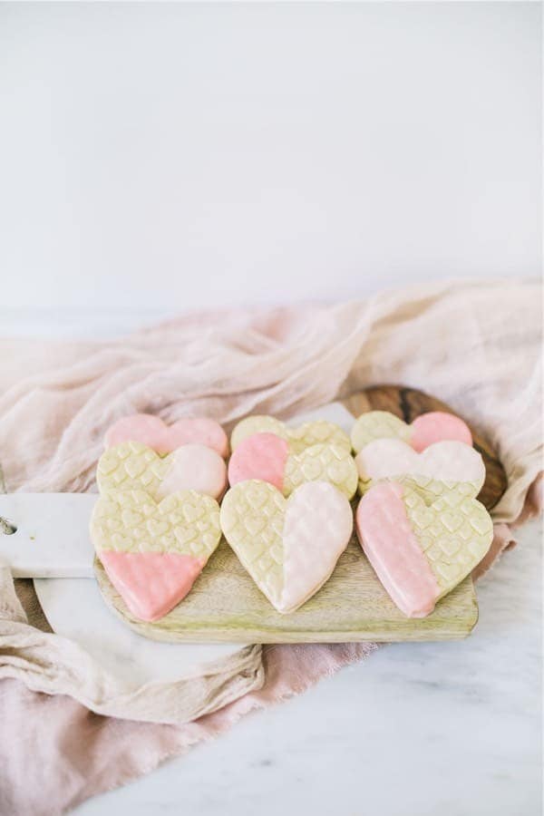 Ombré Chocolate Dipped Embossed Sugar Cookies for Valentine’s Day