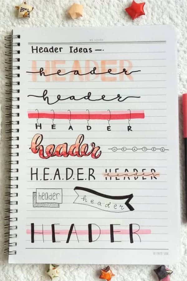 Bullet Journal Pink Headers