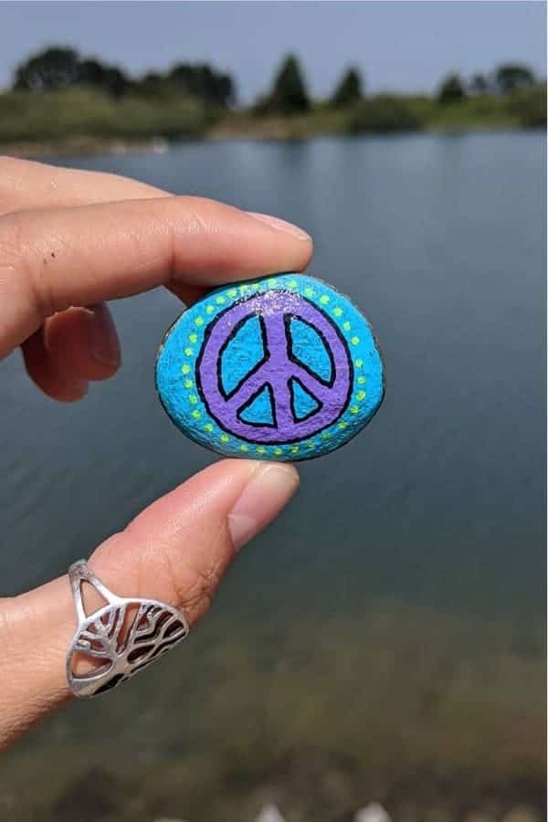 Peace Sign Painted Pebble