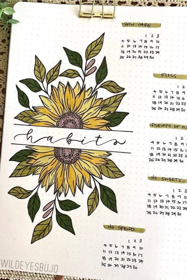 Bullet Journal Sunflower Habit Tracker