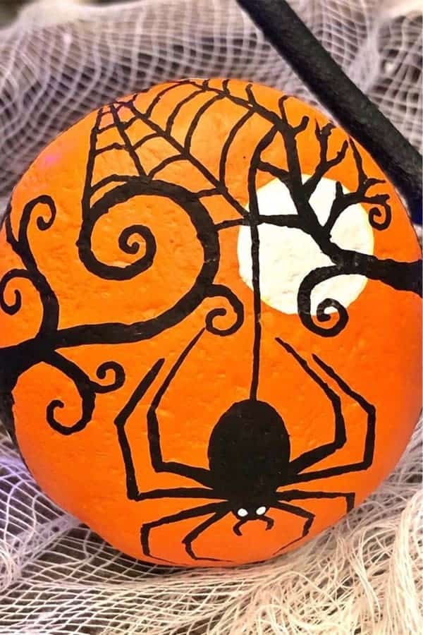 Spider Painted Rock For Halloween