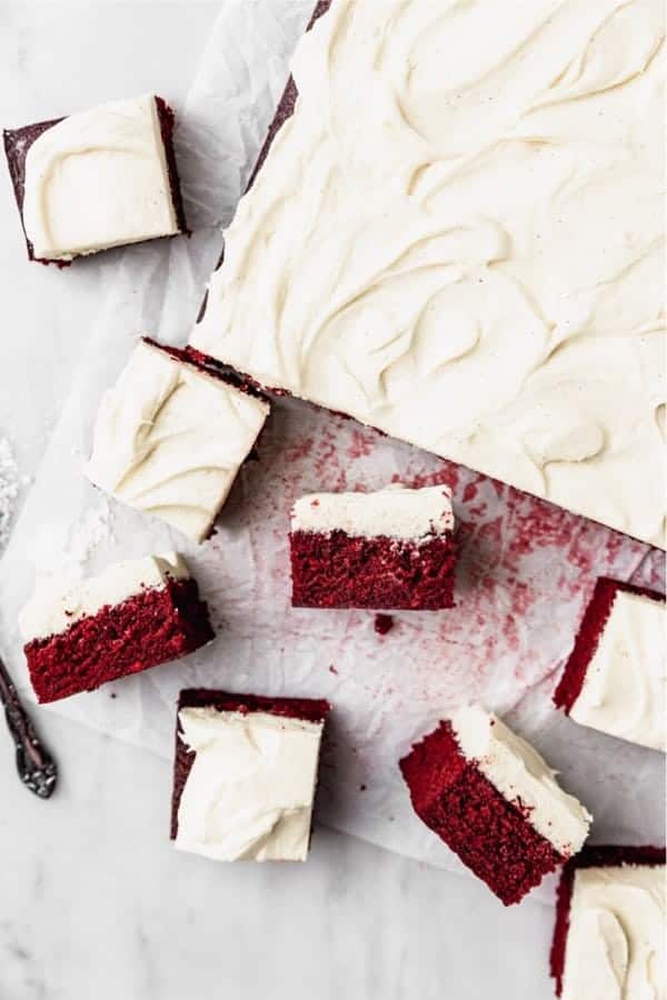 Red Velvet Sheet Cake with Vanilla Bean Frosting