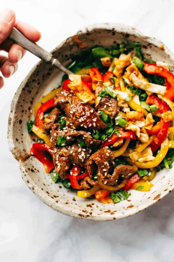 Korean BBQ Steak Bowls with Spicy Sesame Dressing