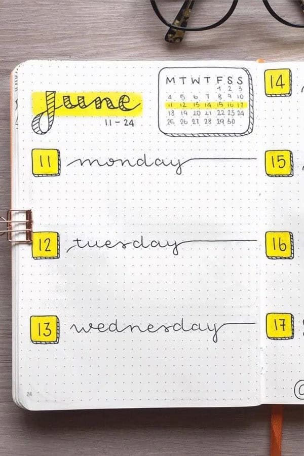 June Weekly Spread In Yellow