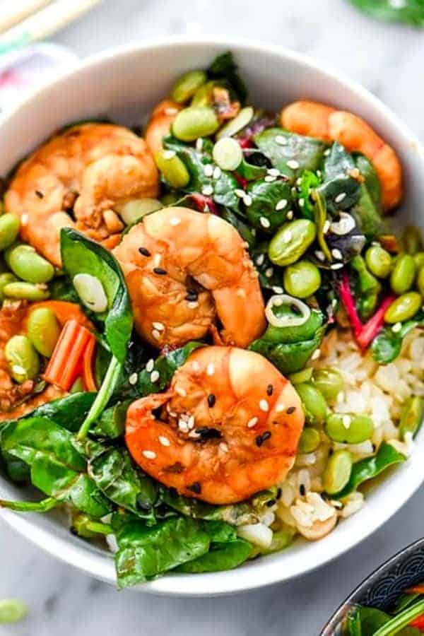 SESAME SHRIMP WITH ASIAN GREENS