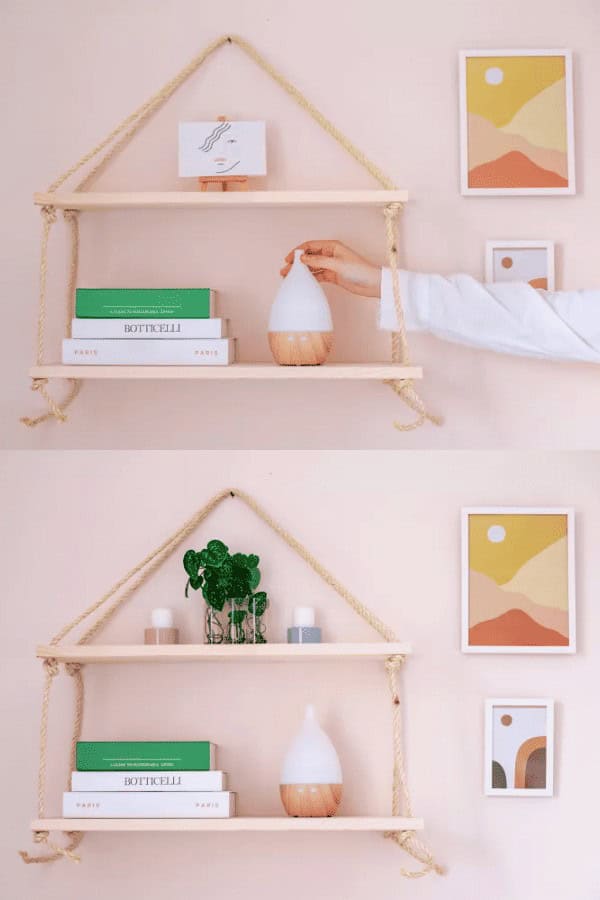 Knotted Rope Hanging Shelves: