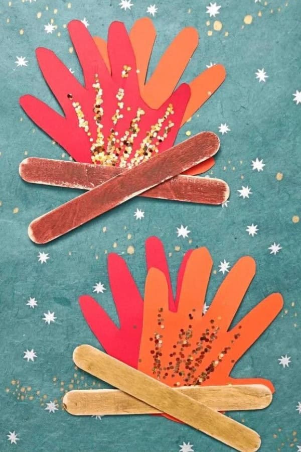 HANDPRINT POPSICLE STICK CAMPFIRE