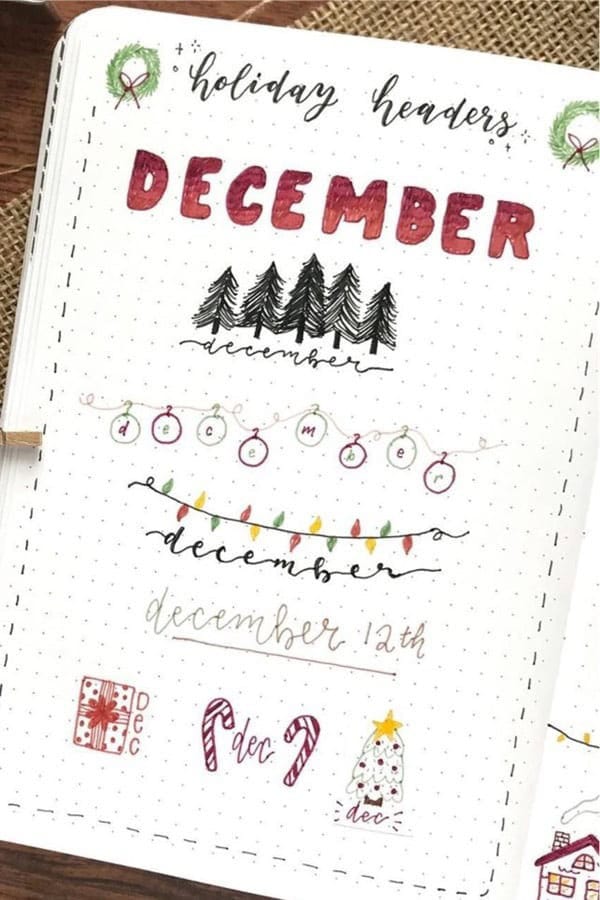 Holiday Themed Bujo Headers