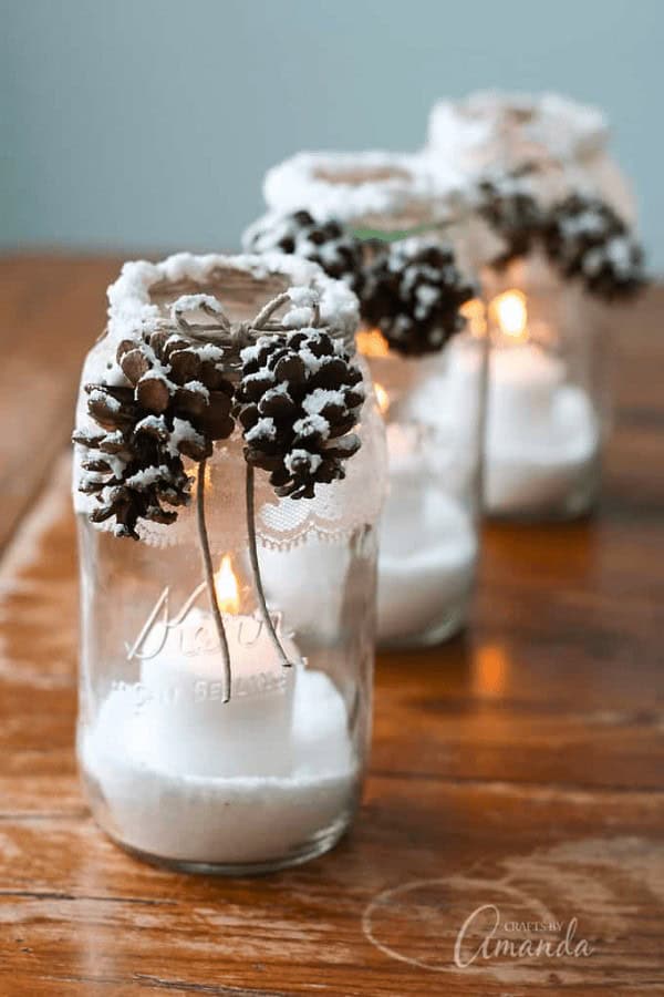 Snowy Pinecone Candle Jars