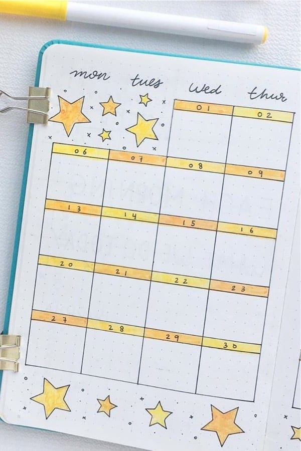 Yellow Star Monthly Spread