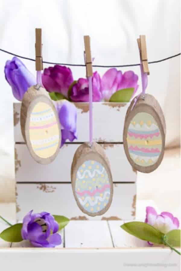 Painted Wood Slice Easter Eggs