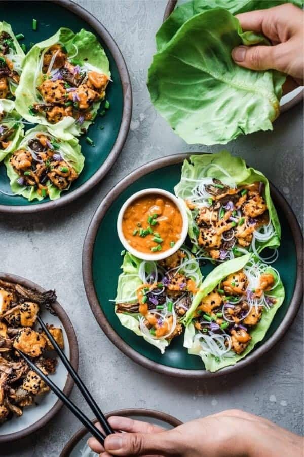 Crispy Sesame Tofu and Mushroom Lettuce Wraps