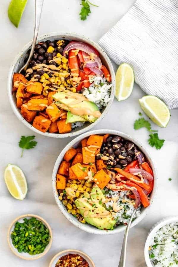 SWEET POTATO AND BLACK BEAN BURRITO BOWLS